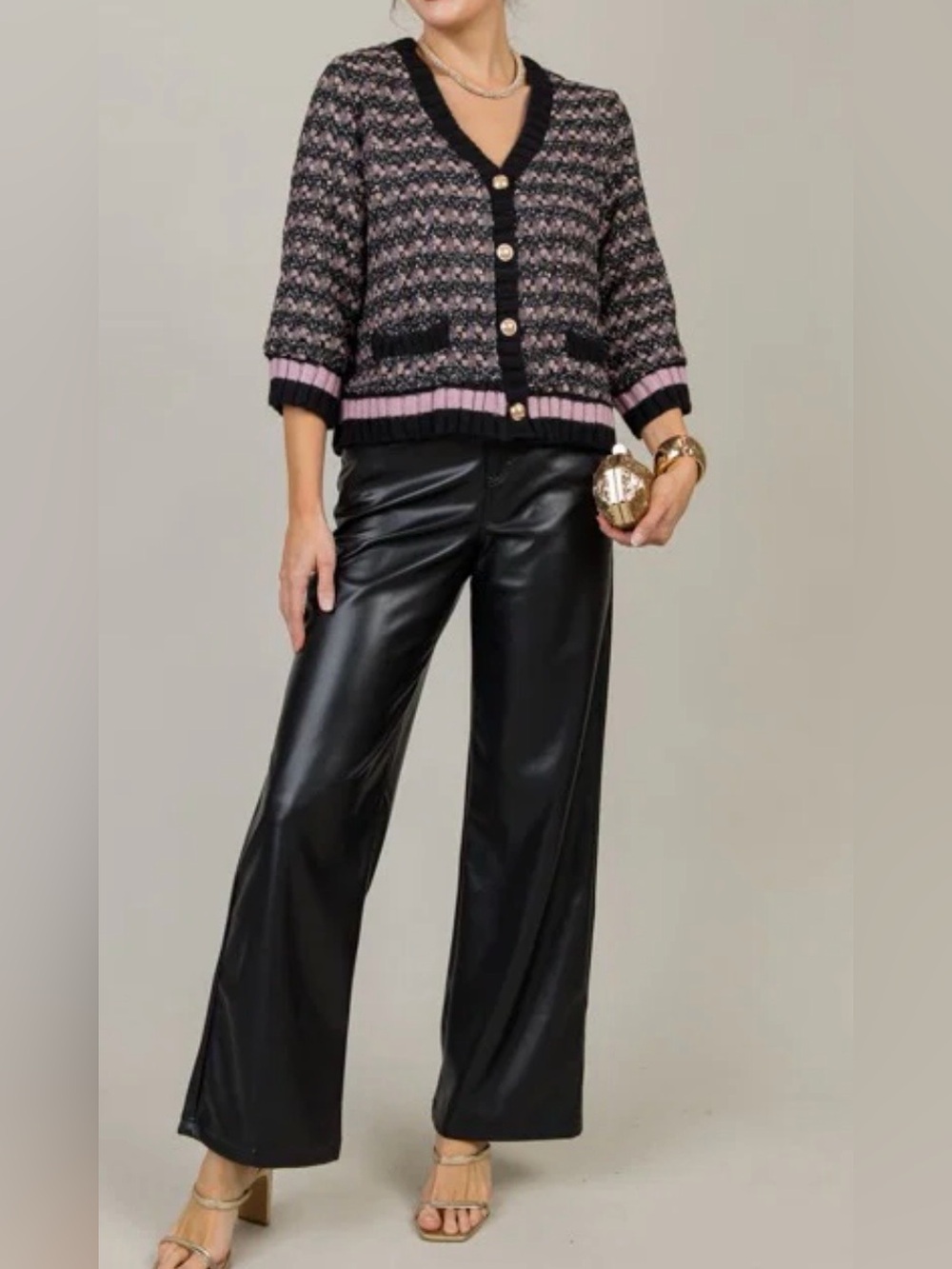 Fab’rik Women’s Knit Textured Sequin Cardigan L Career Preppy Romantic Soft Girl